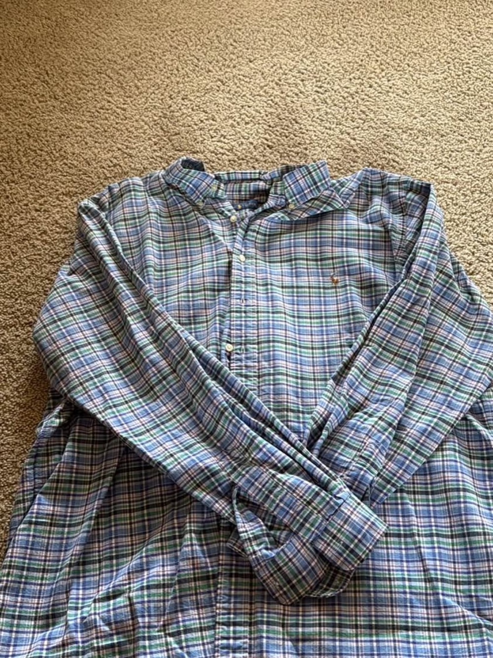 Ralph Lauren Blue & Green Plaid Cotton Button-Down Shirt